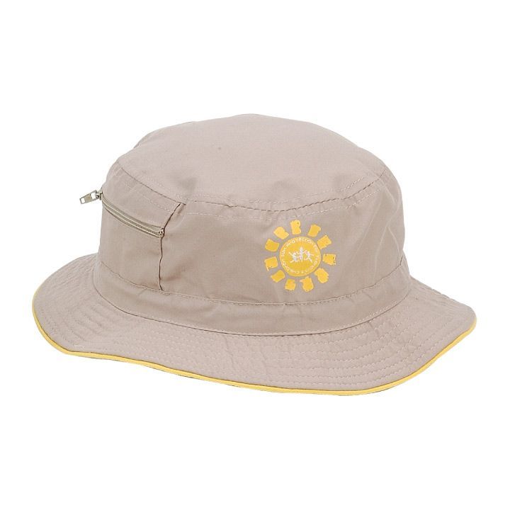 a bucket hat with a yellow sun embroidered on it