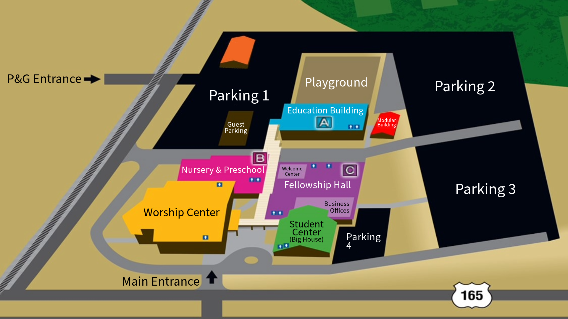 A map showing the location of parking