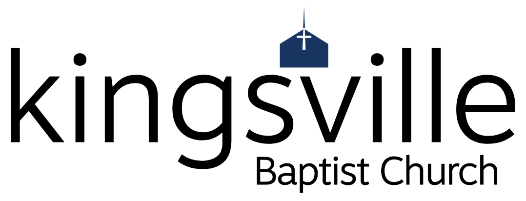 The logo for kingsville baptist church shows a church with a cross on top of it.