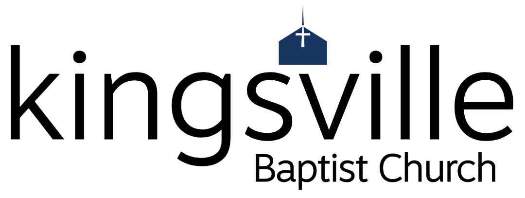 The logo for kingsville baptist church shows a church with a cross on top of it.