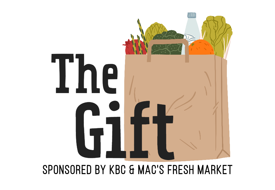 The gift logo sponsored by kbc and mac 's fresh market.