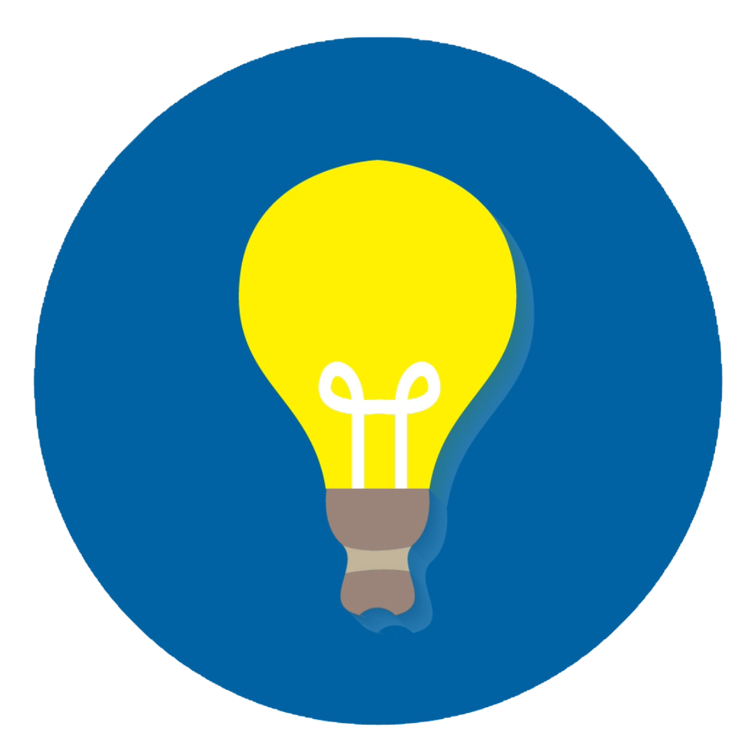 An icon of a light bulb in a blue circle