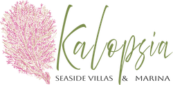 Logo for Kaleo’kii Seaside Villas & Marina with pink coral and green script text