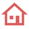Une icône de maison rouge et blanche sur fond blanc.