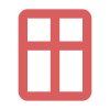 Une icône rouge d'une fenêtre avec quatre carrés sur fond blanc.