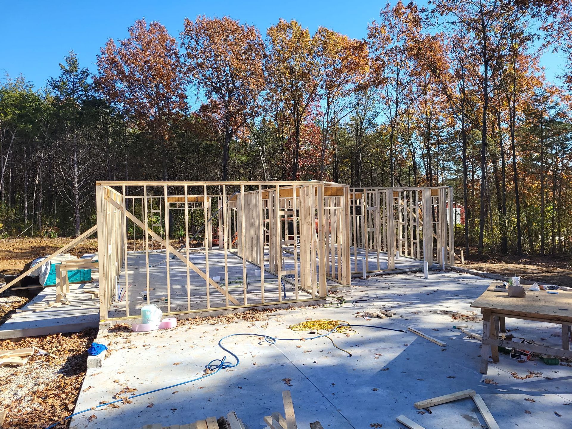 A house is being built in the middle of a forest