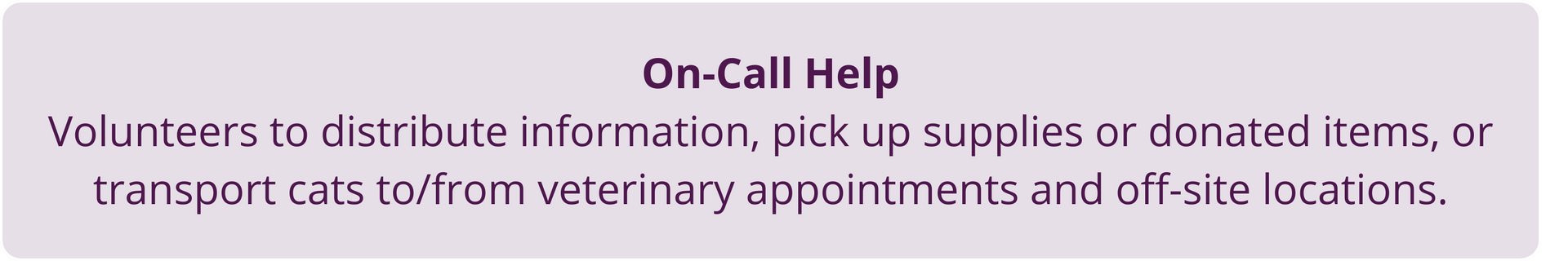 Purple banner titled “On-Call Help” describing volunteer errand, pickup, and transport support.