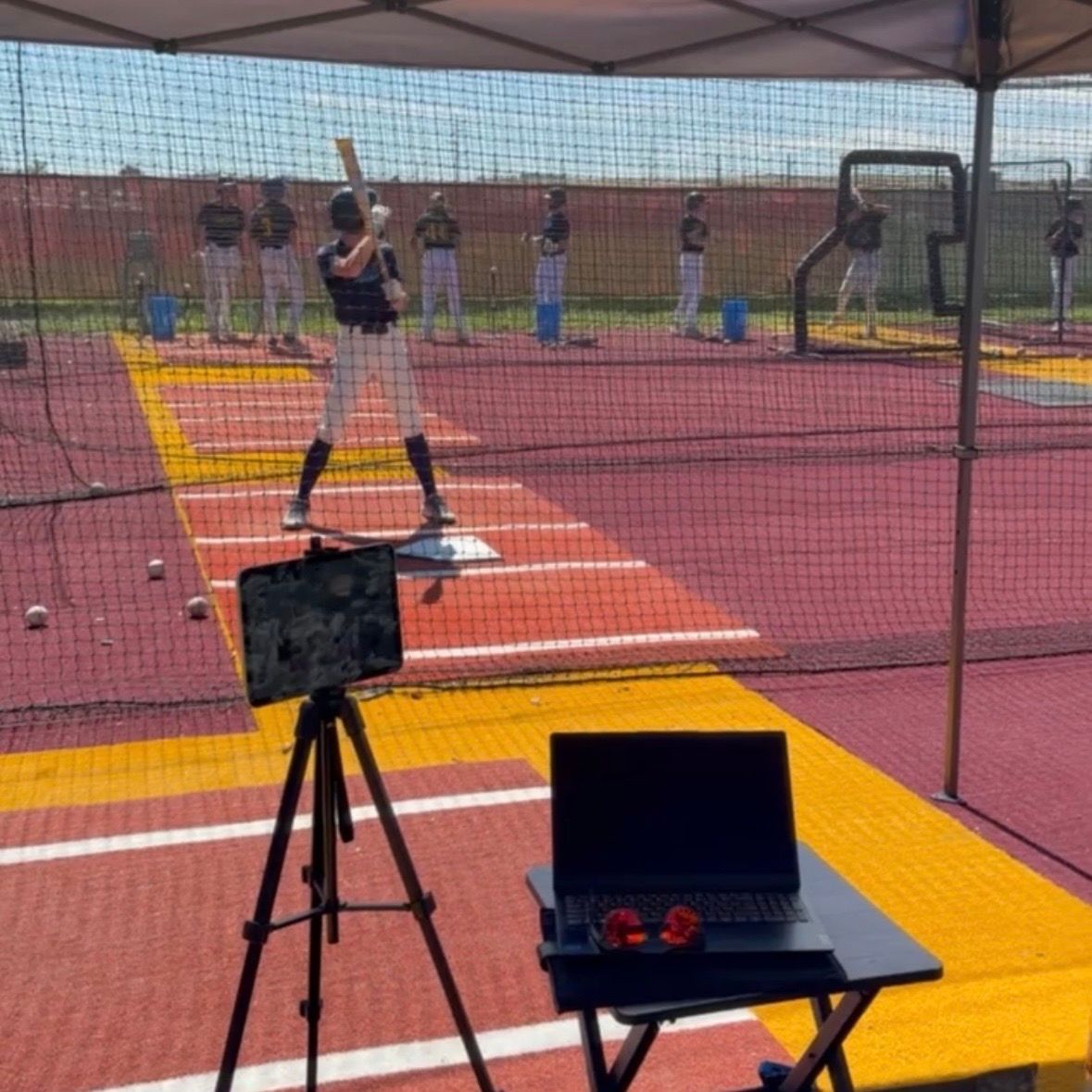 Lightning Baseball Academy baseball players using Rapsodo Baseball to track hitting metrics at Sunday Academy, held at Ponderosa High School, Parker, CO