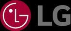 LG logo on a black background; a red circle with a stylized white 