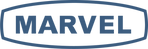 MARVEL logo in a blue rectangular shape.