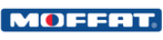 MOFFAT logo in white text on a blue rectangle with a red circle in the O.