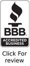 BBB Accredited Business logo, flame graphic with text 