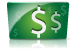 Green button with two dollar signs.