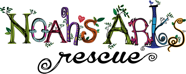 Noah's Arc Rescue logo in decorative multicolor lettering with greenery and a dog silhouette