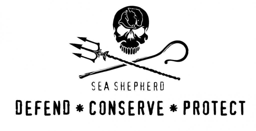 Sea Shepherd logo with skull and trident above “DEFEND • CONSERVE • PROTECT” text