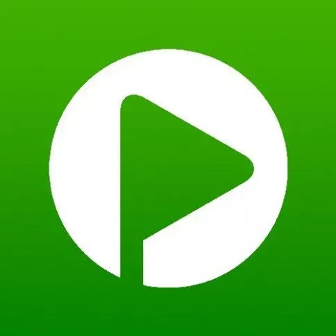 Green background with a white circular play button icon
