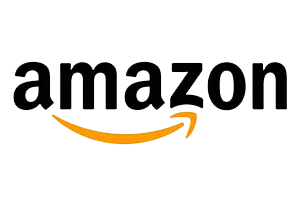 Amazon logo with black text and orange smile arrow on white background