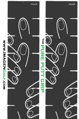 Black-and-white “Pure Putti Grip” sewing pattern with hand sketches and website watermark on side panels