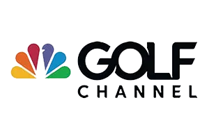 NBC peacock logo beside black “GOLF CHANNEL” text on a white background