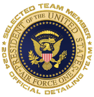 Gold presidential seal with text: 