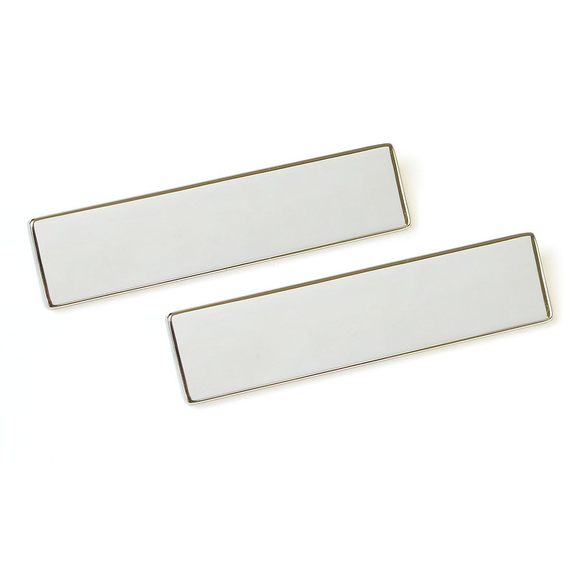 Two white rectangles with gold trim on a white background.