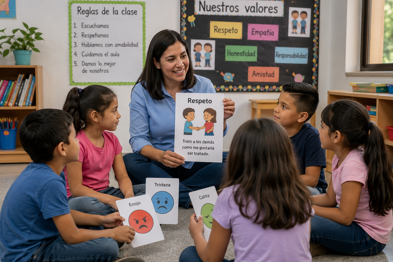 Maestra mexicana al frente de su salón de clases