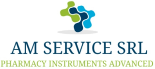 Logo di AM SERVICE SRL con simbolo astratto blu e verde e slogan 