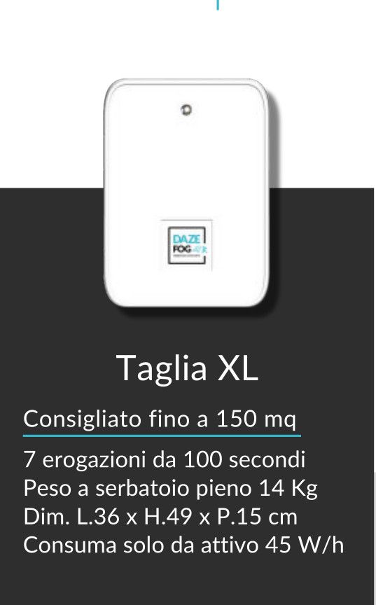 Scaldabagno bianco compatto su sfondo nero con testo “Taglia XL” e specifiche tecniche.