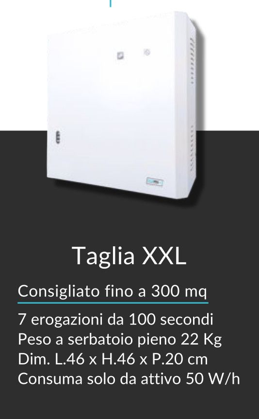 Scaldacqua bianco a parete con testo “Taglia XXI” e specifiche tecniche in italiano