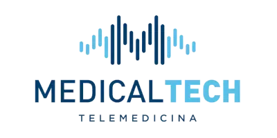Logo di MedicalTech Telemedicina con icona a forma di onda blu e testo blu scuro/azzurro chiaro.