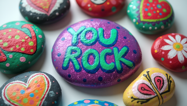 A purple rock with the words you rock painted on it