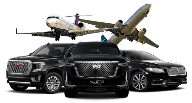 Professional private driver sedan parked outside PDX airport for an All Star Town Car Portland transfer