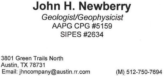 A business card for john h. newberry geologist / geophysicist