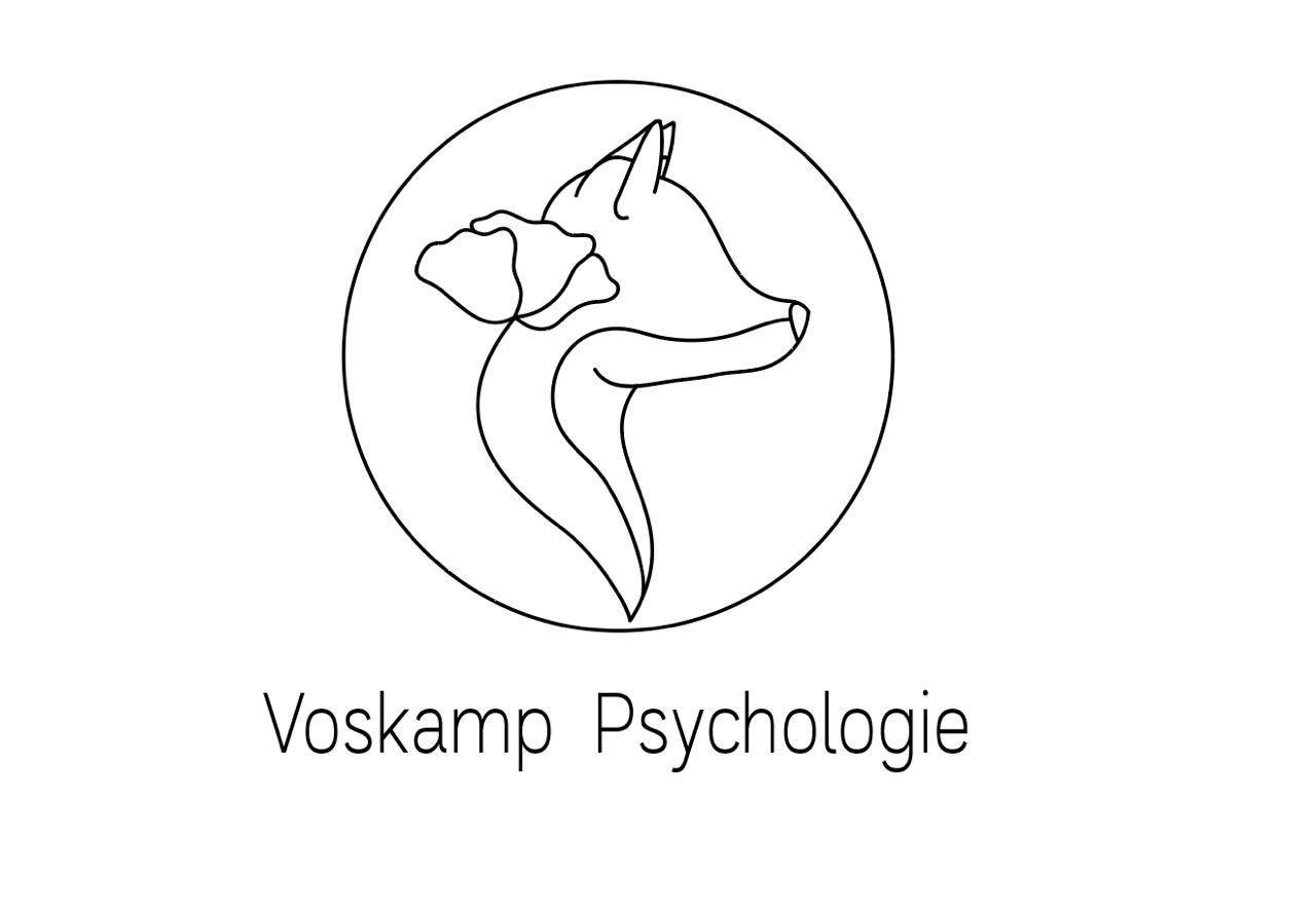 Logo met een gecombineerd silhouet van een vos en een hond in een cirkel, met daaronder de tekst