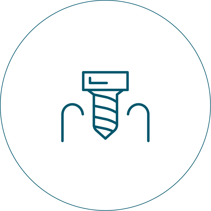 An icon of a screw in a circle on a white background.