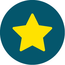 A yellow star is in a blue circle.