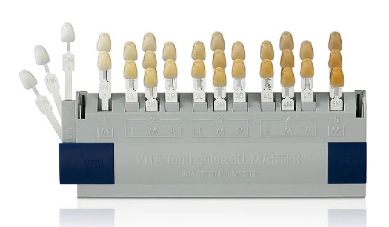 There are many different shades of teeth in this holder.