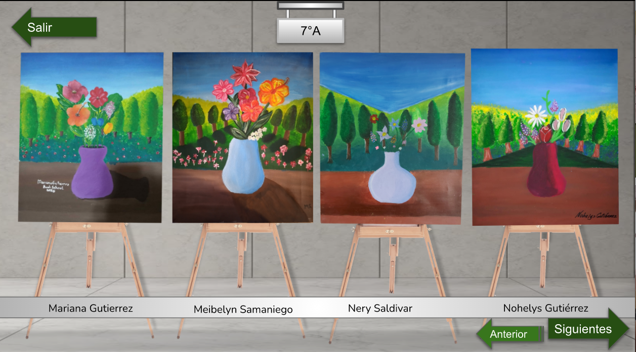 Four paintings of vases with flowers on them are hanging on a wall