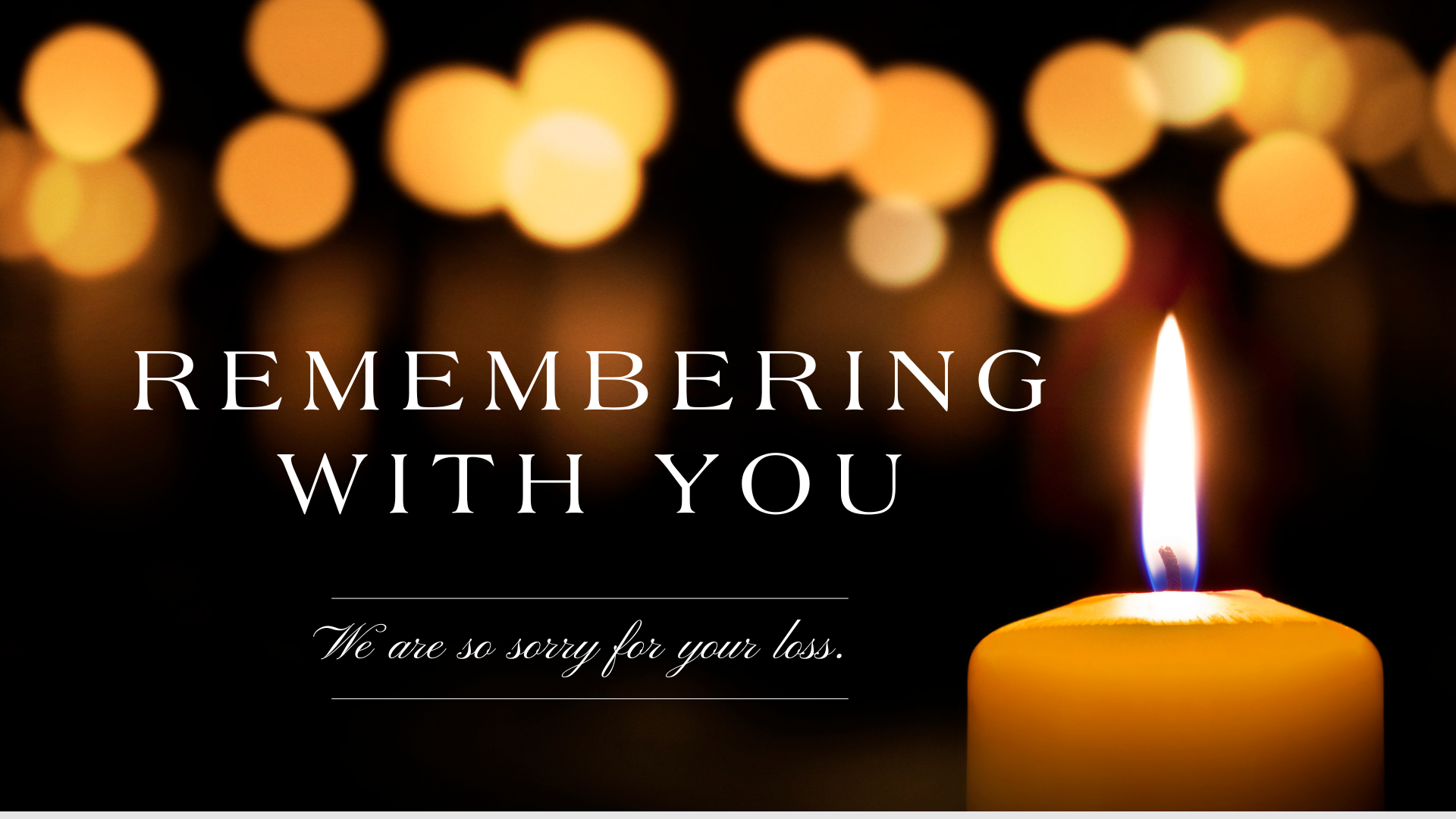 A card that says remembering with you with a candle in the foreground