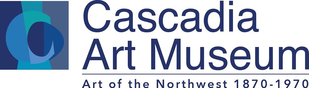 The logo for cascadia art museum is blue and white
