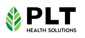 The logo for plt health solutions has a green leaf on it.