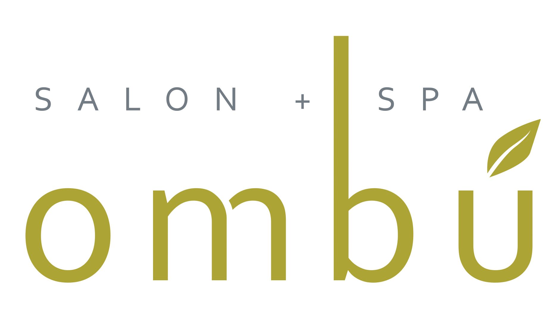 A logo for a salon and spa with a leaf in the middle.