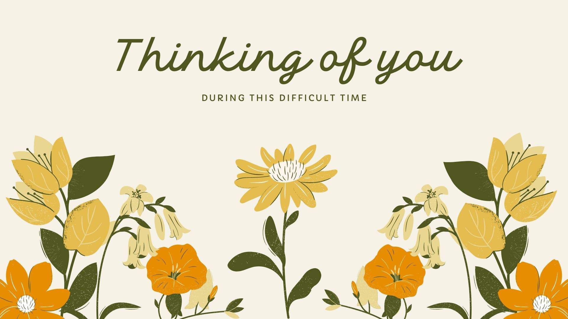 A thinking of you card with flowers and leaves on a white background.