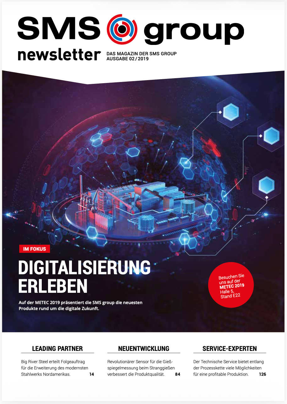 Titelseite des SMS group Kundenmagazins zum Thema Digitalisierung im Anlagenbau