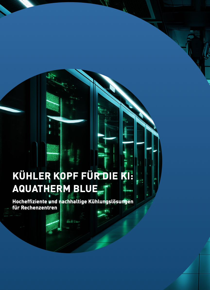Titelseite des aquatherm Whitepapers „Kühler Kopf für die KI“ zur Rechenzentrumskühlung