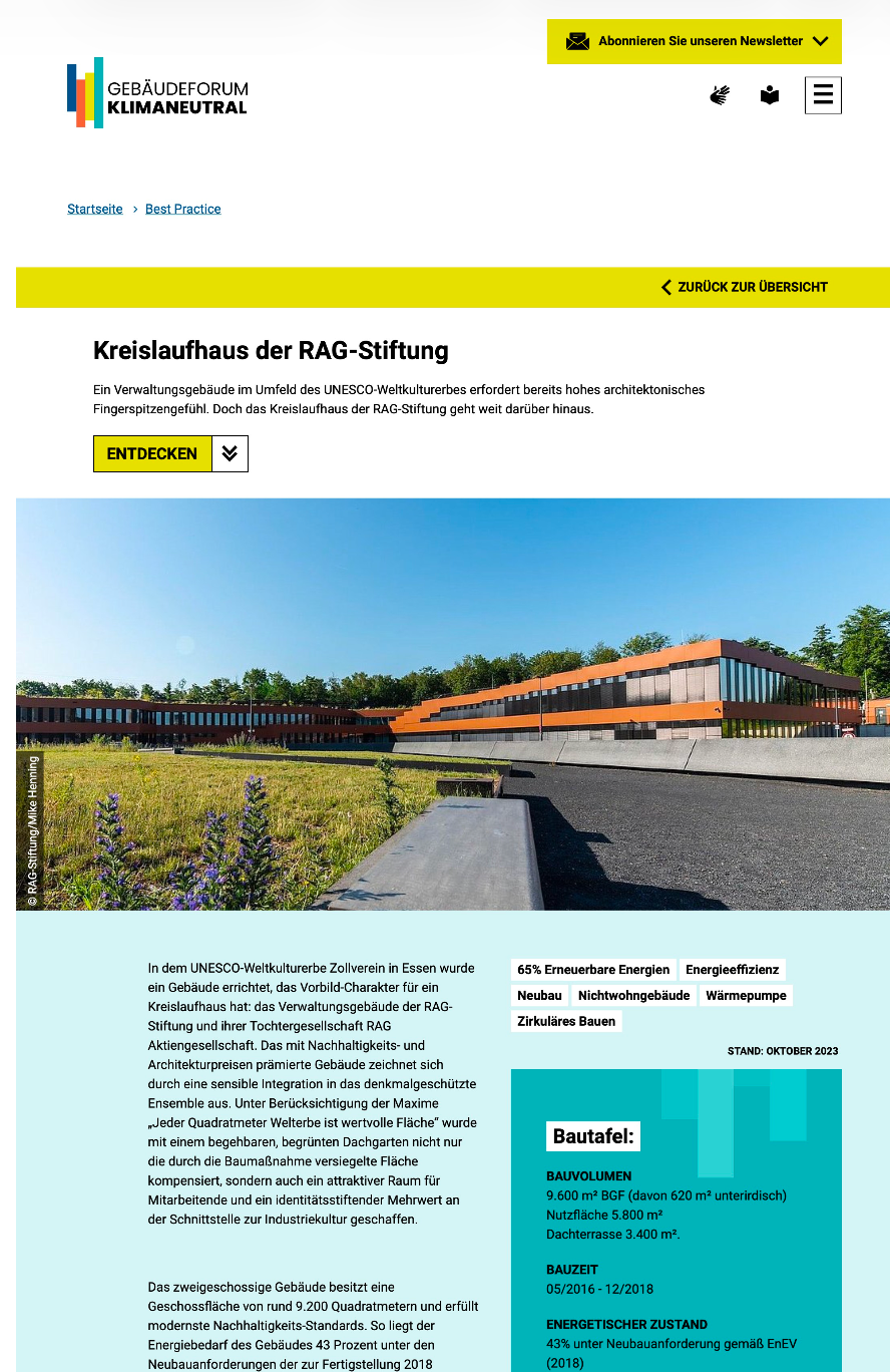 Screenshot des dena Best-Practice-Portals Gebäudeforum klimaneutral