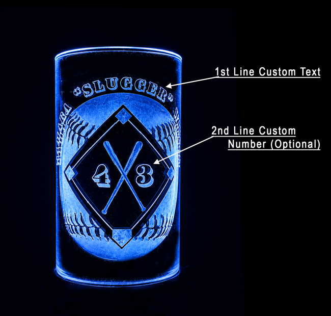 Blue glowing personalized tumbler with custom text and optional number