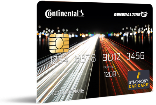 Continental and General Tire credit card with a road-themed design.