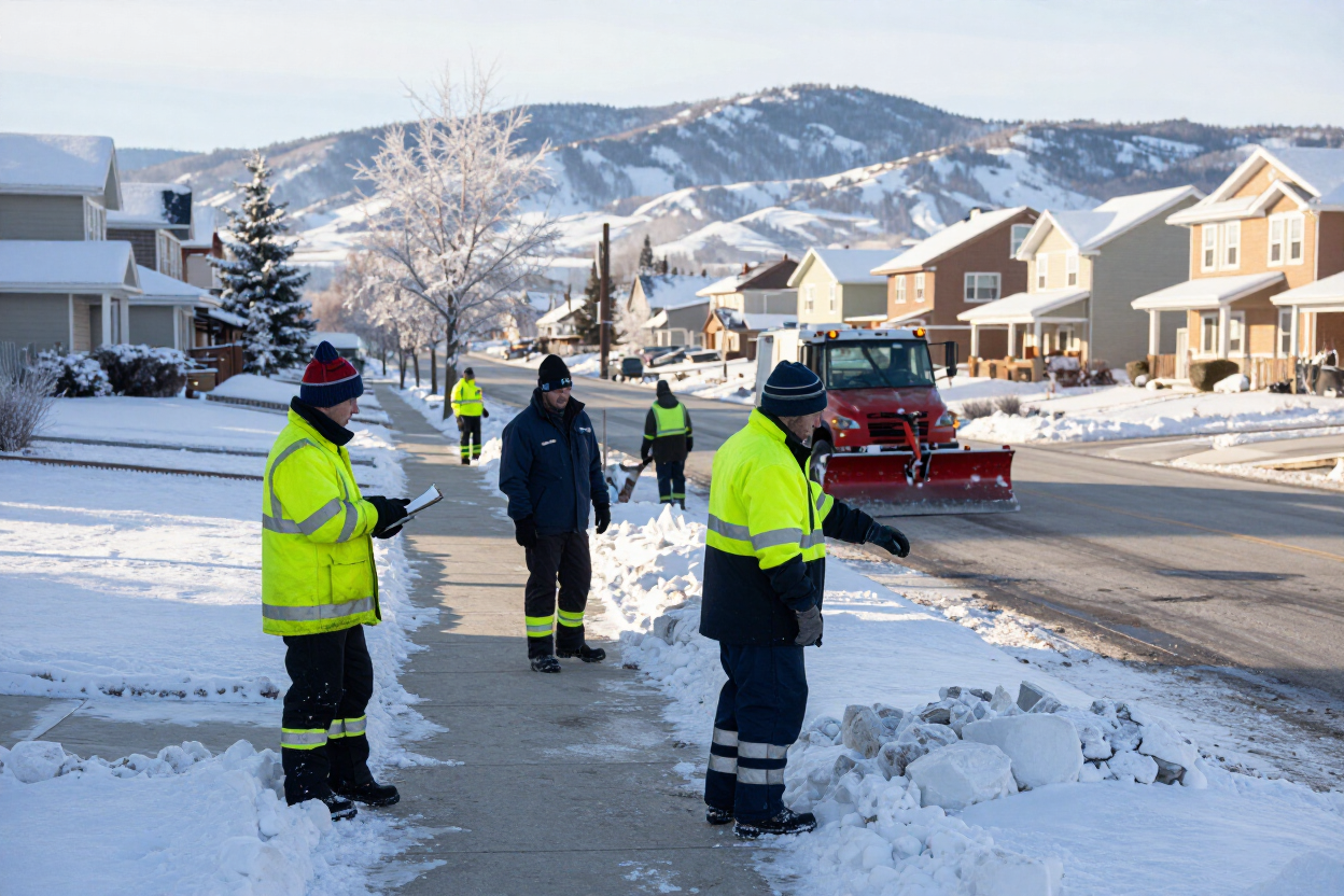 Snow removal team checking a property in Gallatin County