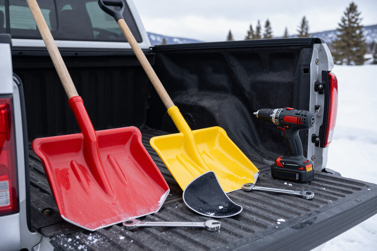 Snow and handyman tools ready for a Bozeman service call